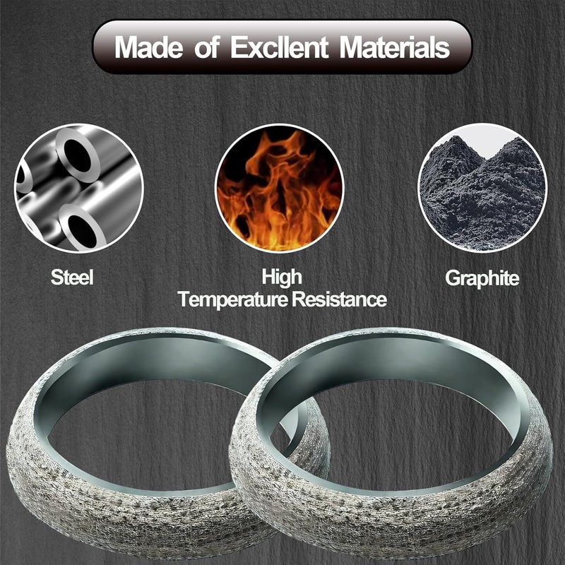 3DSKY ID 2.12In/54mm Car Exhaust Manifold Gasket, 2Pcs Automotive Exhaust Flange Gasket, Graphite Muffler Connector Replacement for Most 2-1/8 inch OD Car Pipe - Image 3